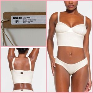 Skims Cotton Rib Picot Cropped Cami in Marble NWT